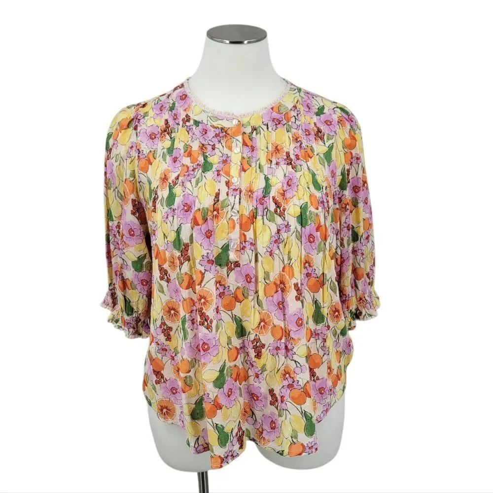 Democracy Cotton Floral Multicolor Women's Plus Size 3X Top Blouse NEW NWT